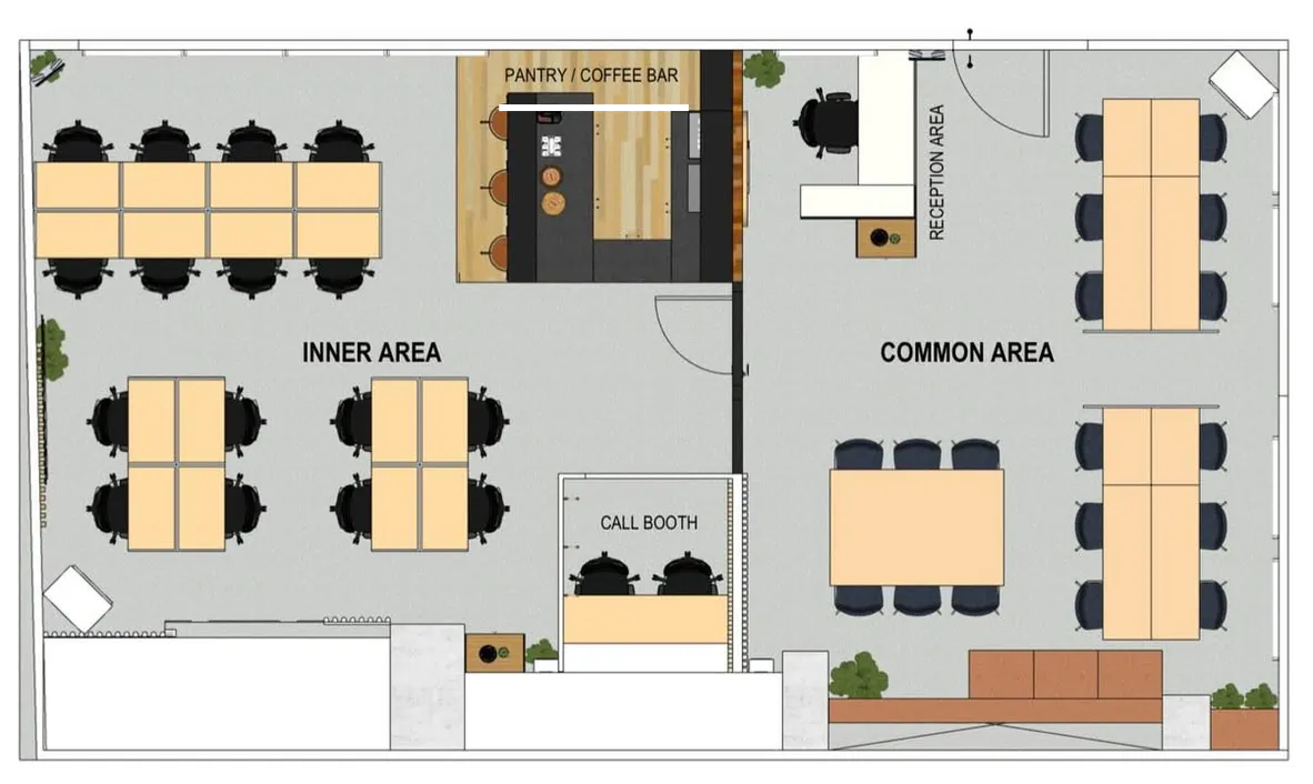 Floor plan showing the workspace areas at KahitSan Coworking on Panganiban Drive